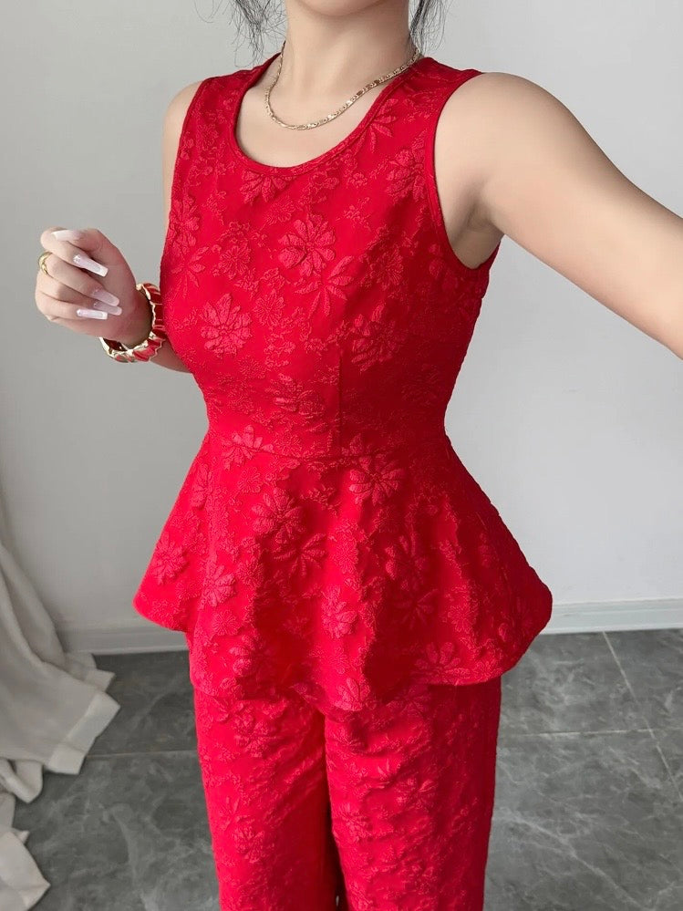 Red Floral-Textured