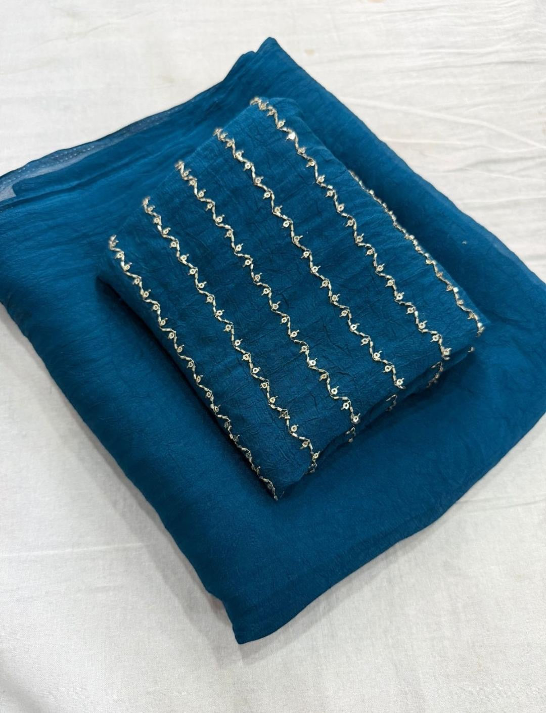 Crushed Saree and Work Blouse
