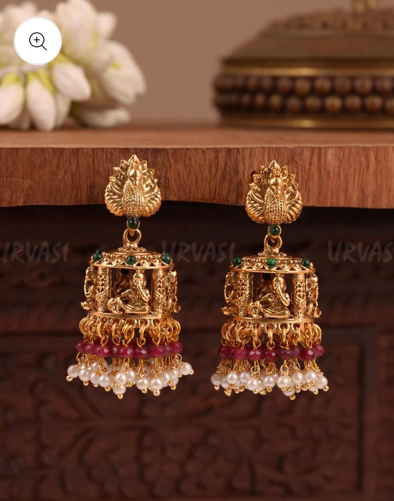 Gold-Toned Traditional Peacock Krishna Earring