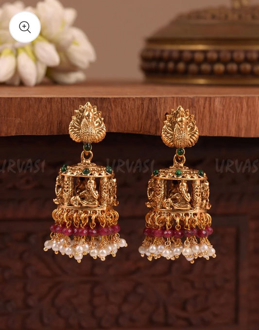 Gold-Toned Traditional Peacock Krishna Earring