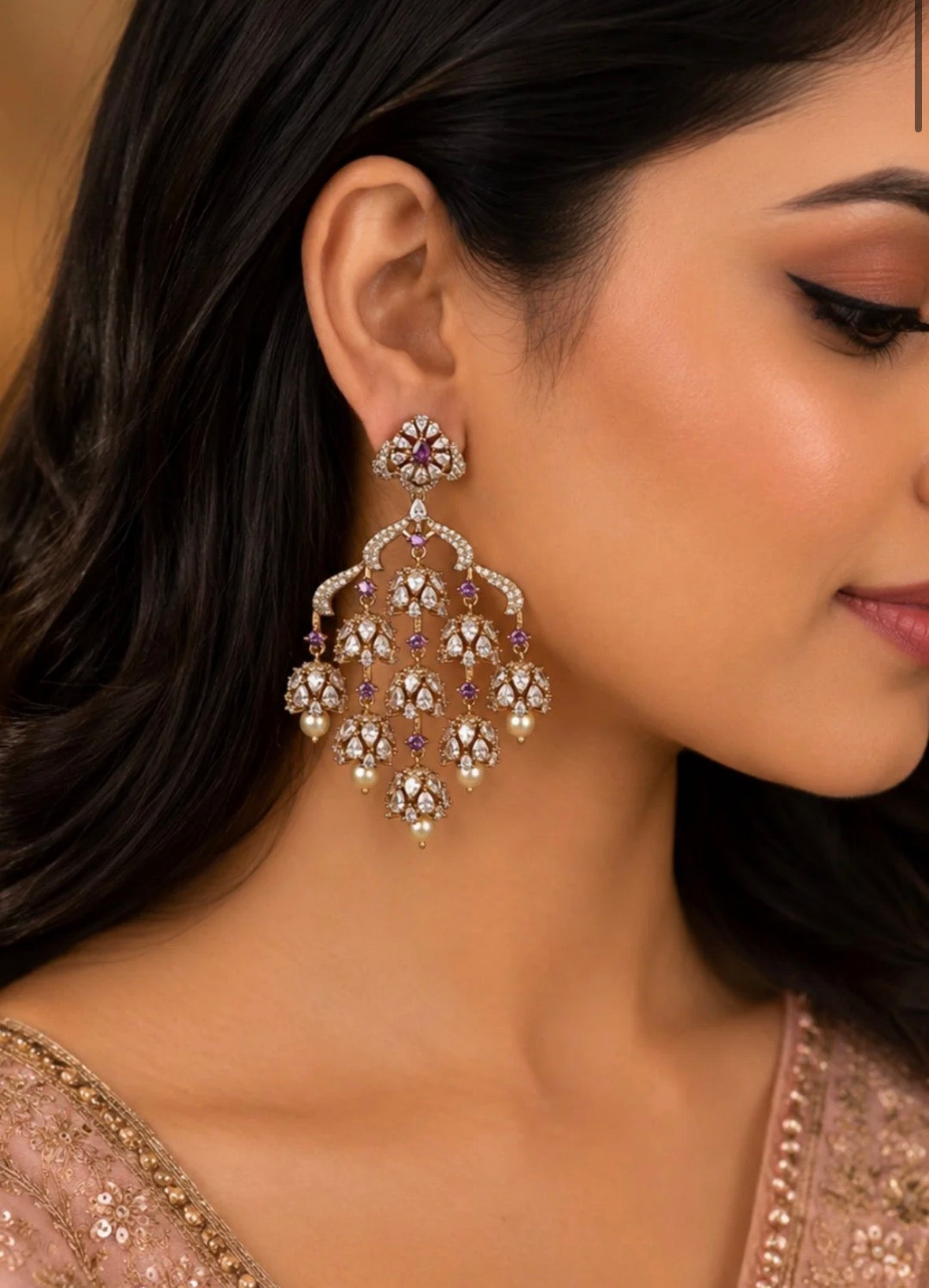 Victorian AD Stone Chandelier Earrings