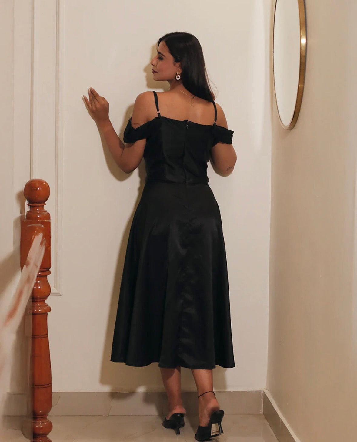 Vivienne Embellished Satin Dress-Midi