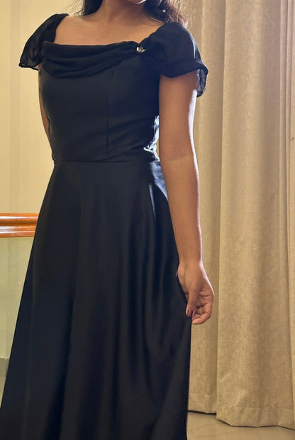 Vivienne Embellished Satin Dress-Midi