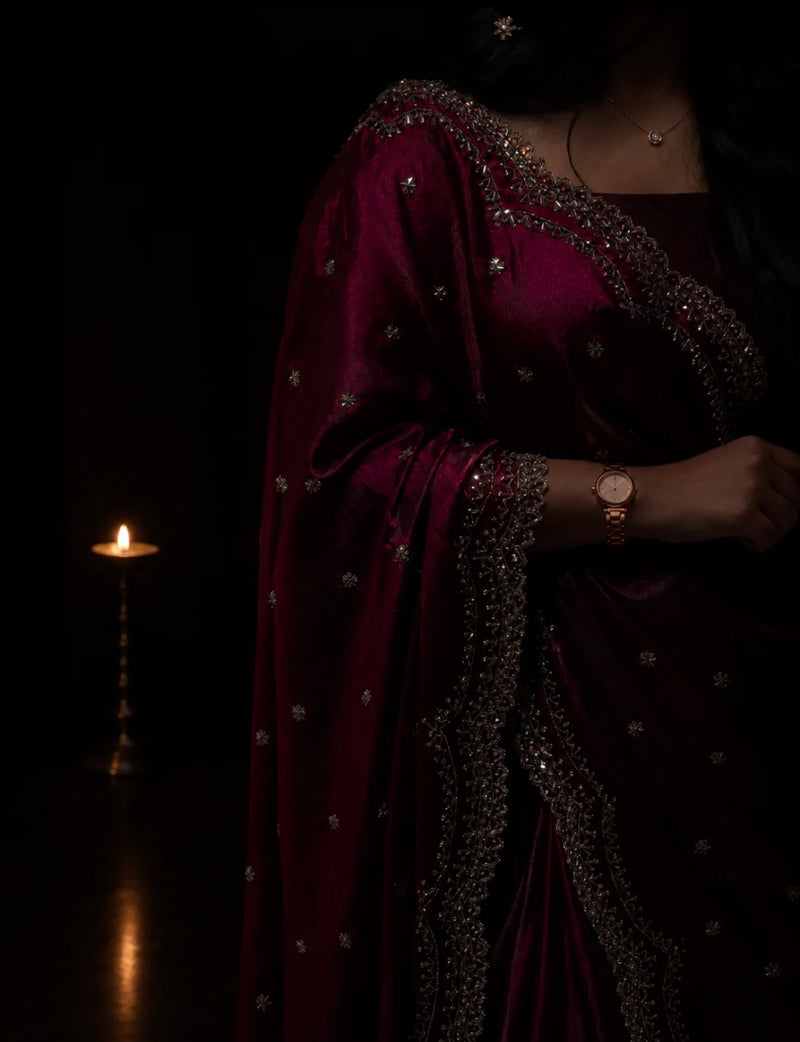 Royal Maroon Wine Cutdana, Sequence & Zari Work Saree