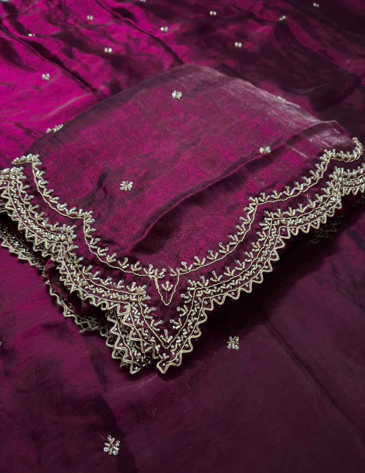 Royal Maroon Wine Cutdana, Sequence & Zari Work Saree