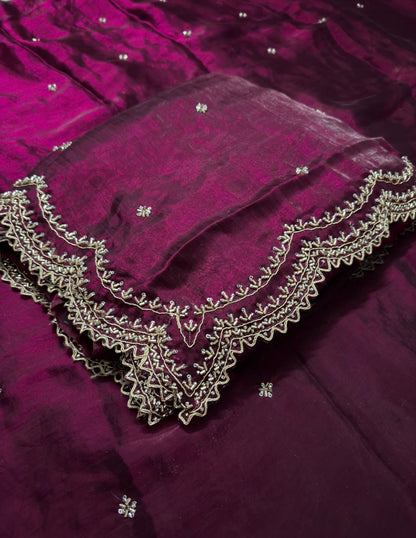 Royal Maroon Wine Cutdana, Sequence & Zari Work Saree