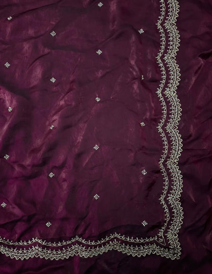 Royal Maroon Wine Cutdana, Sequence & Zari Work Saree