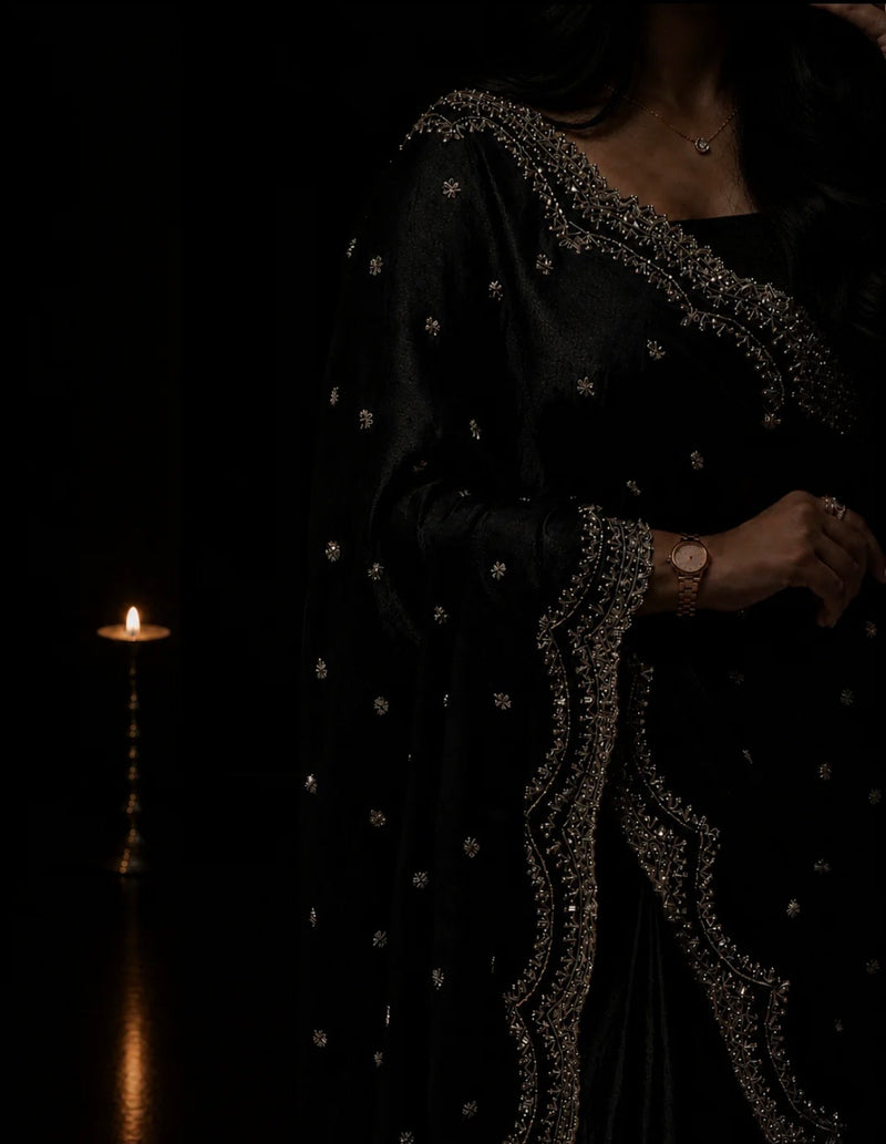 Midnight Black Cutdana, Sequence & Zari Work Saree