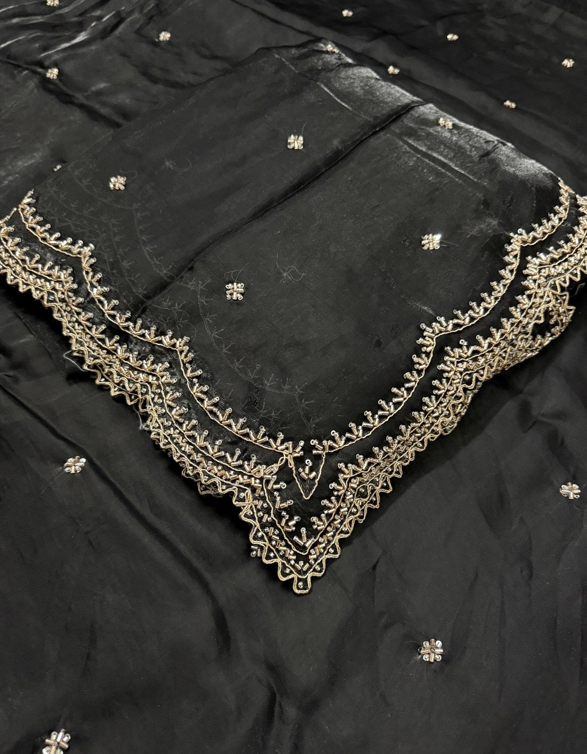 Midnight Black Cutdana, Sequence & Zari Work Saree