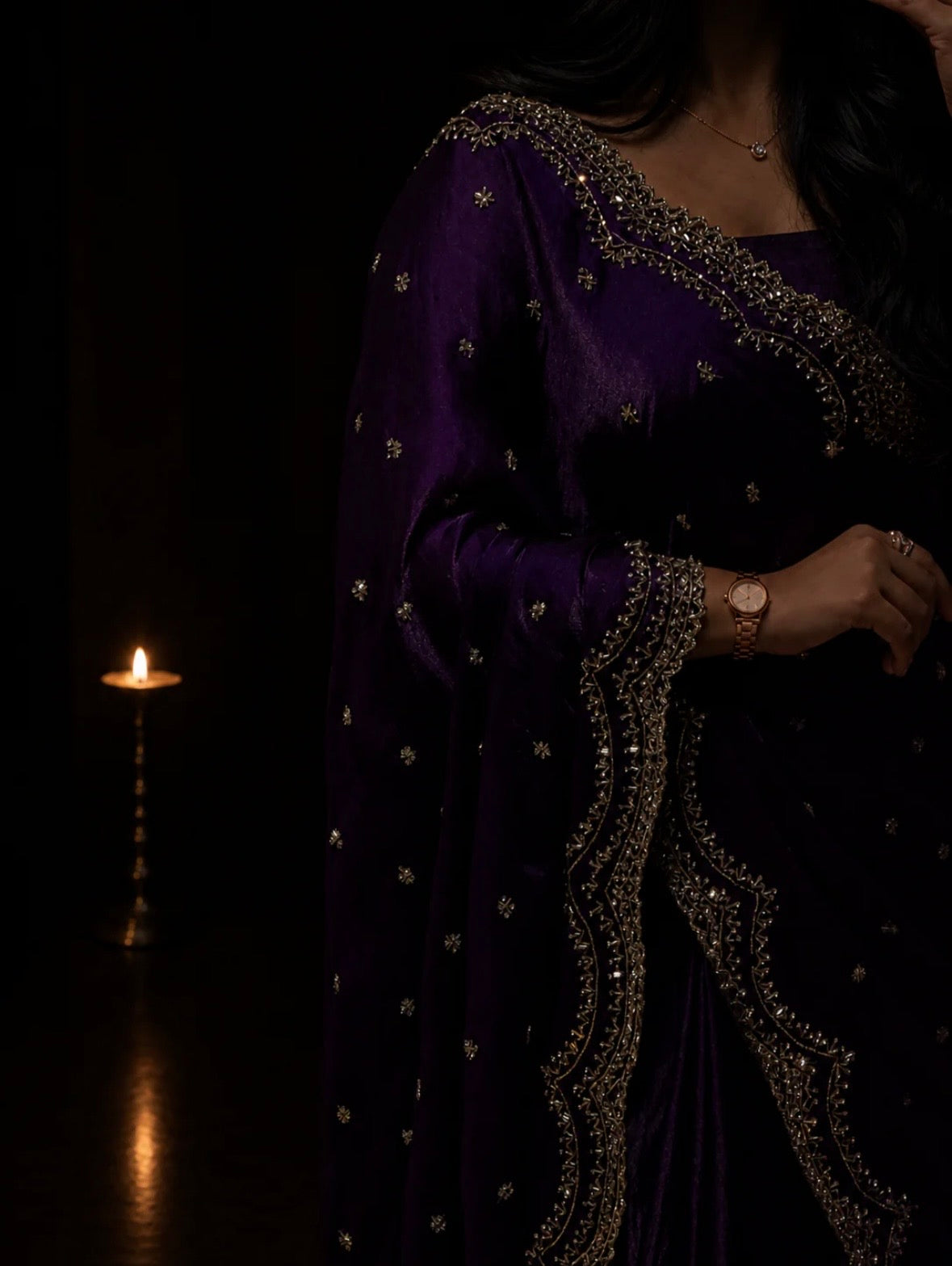 Pop Purple Cutdana, Sequence & Zari Work Saree