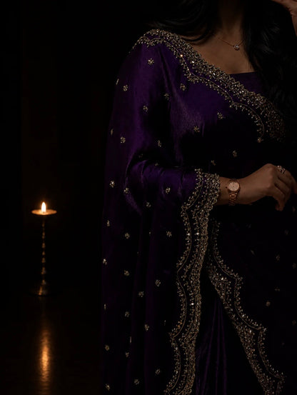 Pop Purple Cutdana, Sequence & Zari Work Saree