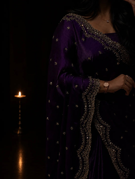 Pop Purple Cutdana, Sequence & Zari Work Saree