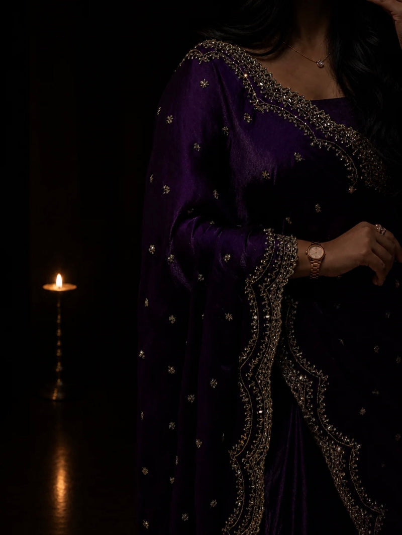 Pop Purple Cutdana, Sequence & Zari Work Saree