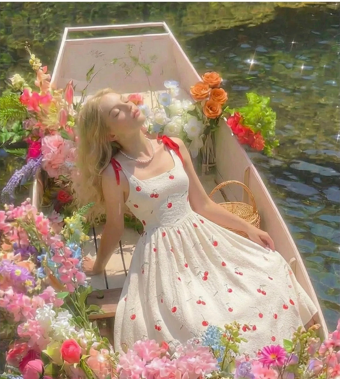 New Cherry Blossom Print Long Dress