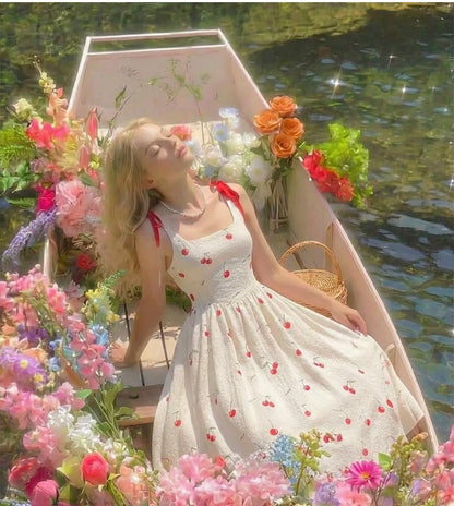 New Cherry Blossom Print Long Dress