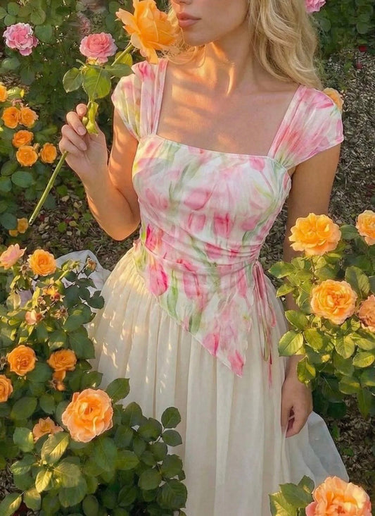 Floral Print Asymmetric Dress