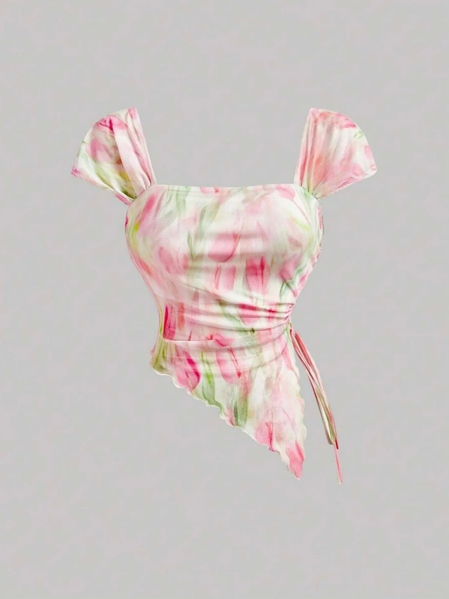 Floral Print Asymmetric Dress