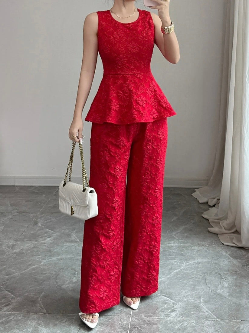 Red Floral-Textured