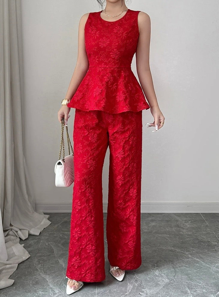 Red Floral-Textured
