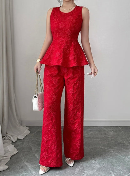 Red Floral-Textured