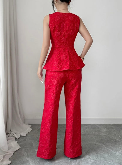 Red Floral-Textured