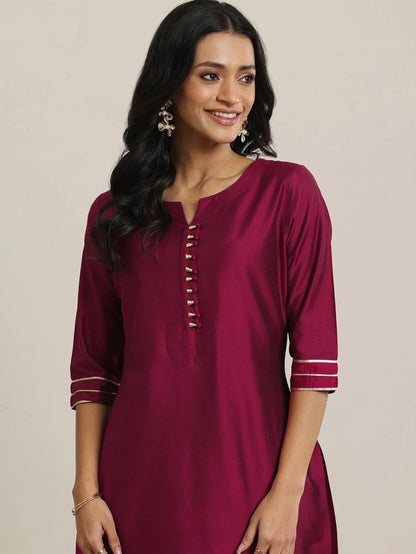 Pink Solid Silk Blend Straight Suit