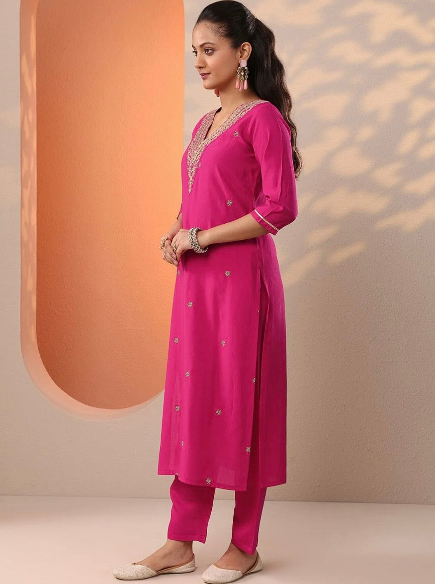 Pink Embroidered Set