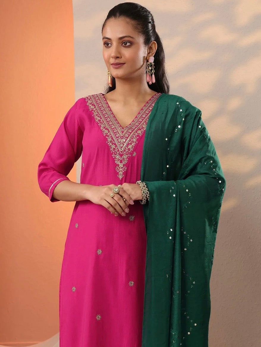 Pink Embroidered Set