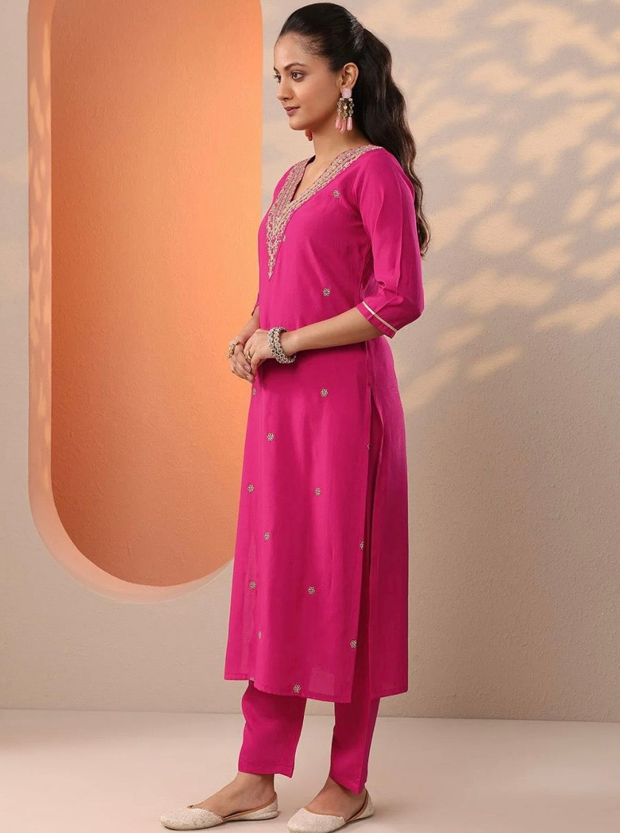 Pink Embroidered Set
