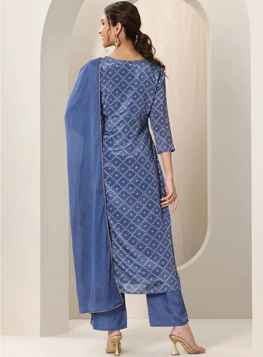 3-Piece Blue Straight Kurta Set
