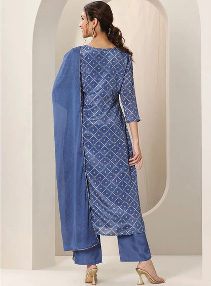 3-Piece Blue Straight Kurta Set