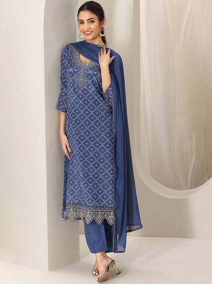 3-Piece Blue Straight Kurta Set