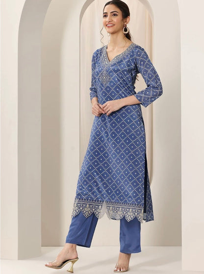 3-Piece Blue Straight Kurta Set