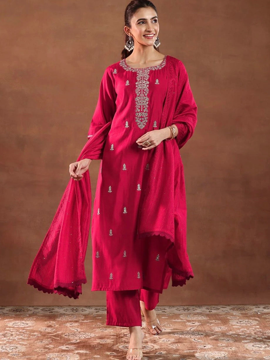 Red/Pink Embroidered Kurta Set