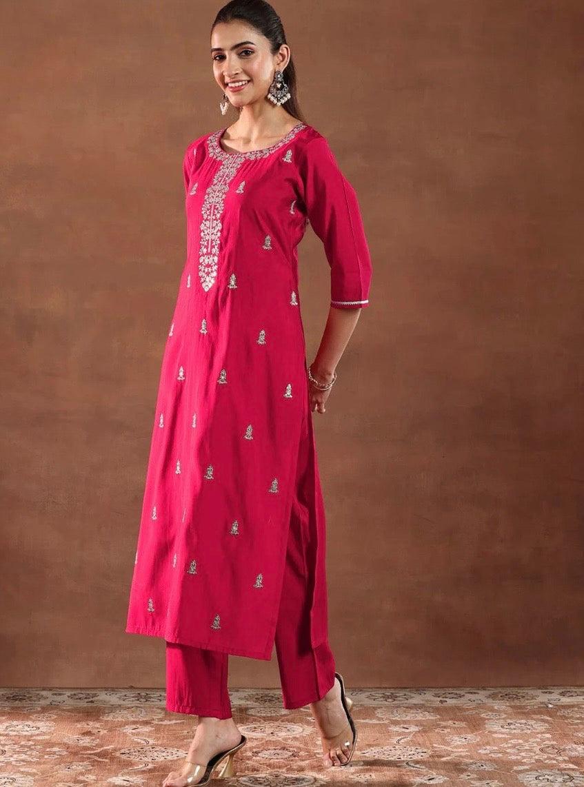 Red/Pink Embroidered Kurta Set