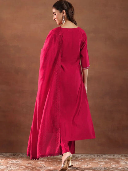 Red/Pink Embroidered Kurta Set