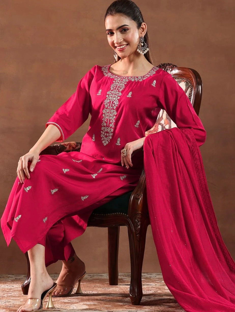 Red/Pink Embroidered Kurta Set
