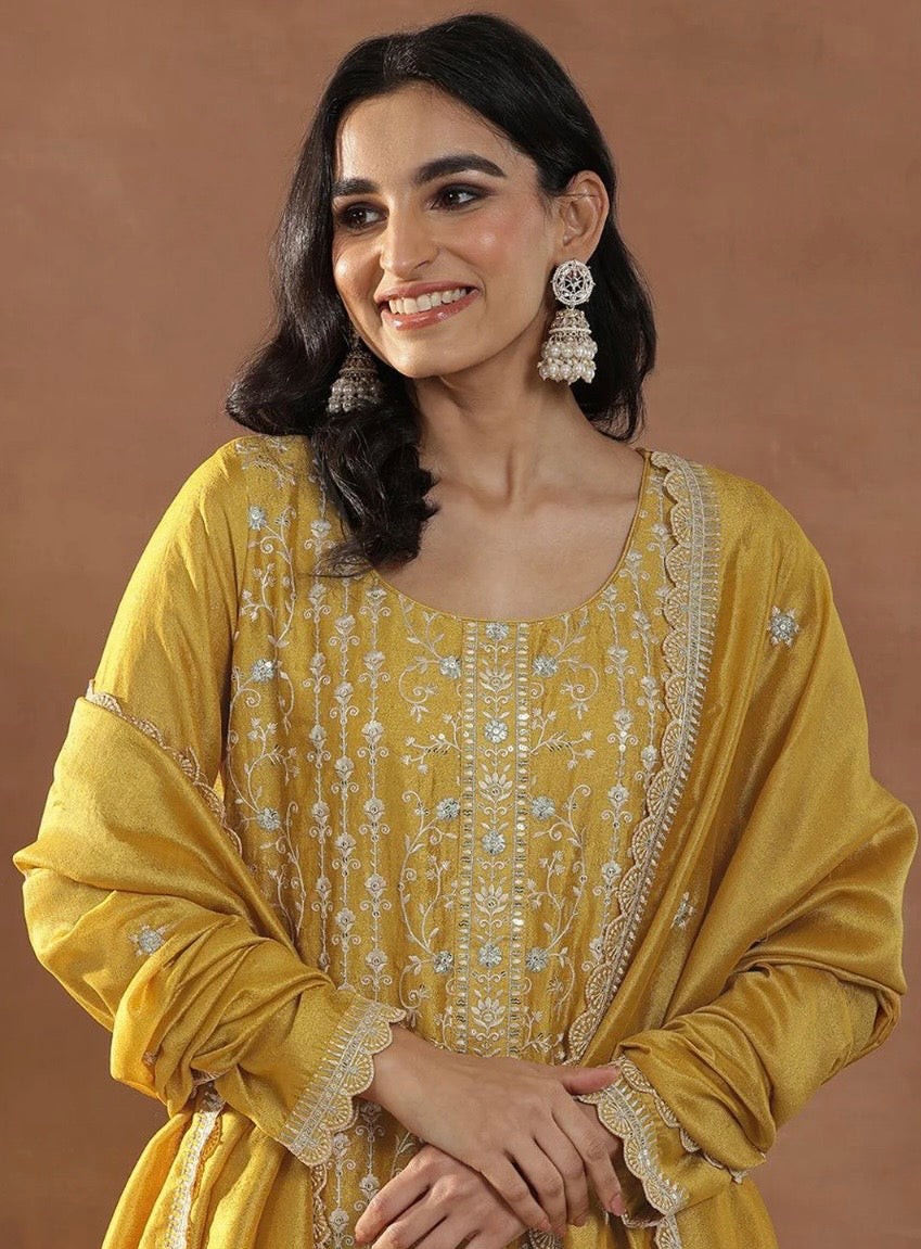 Mustard Yellow Embroidered Set