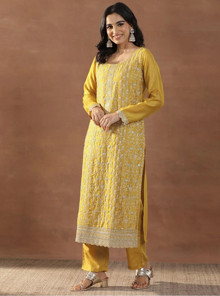 Mustard Yellow Embroidered Set