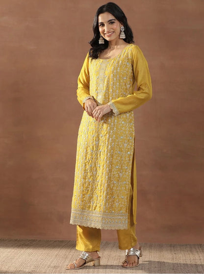 Mustard Yellow Embroidered Set