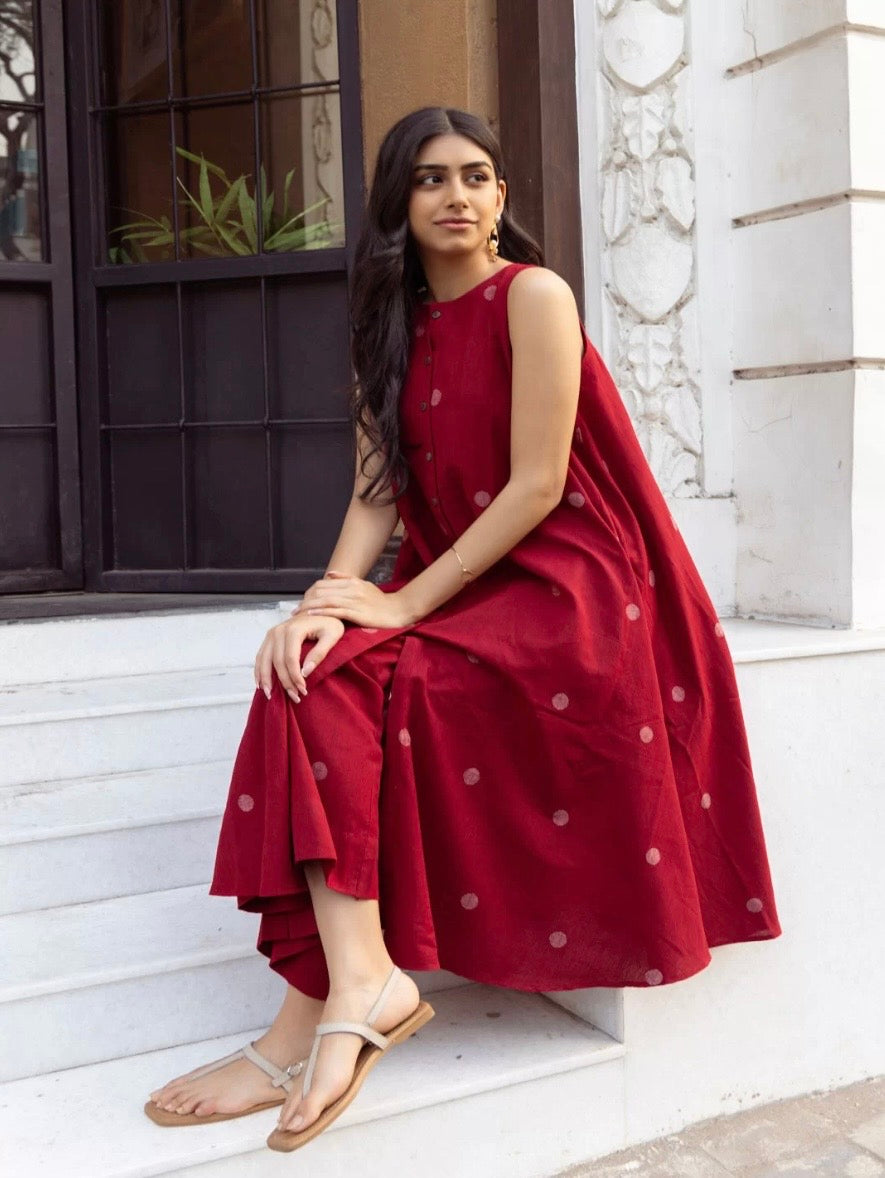 Polka-Dot Anarkali Kurta Set