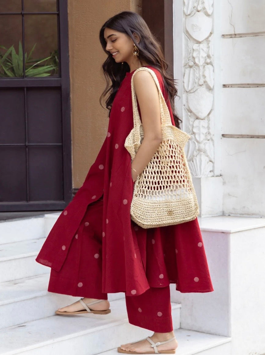 Polka-Dot Anarkali Kurta Set