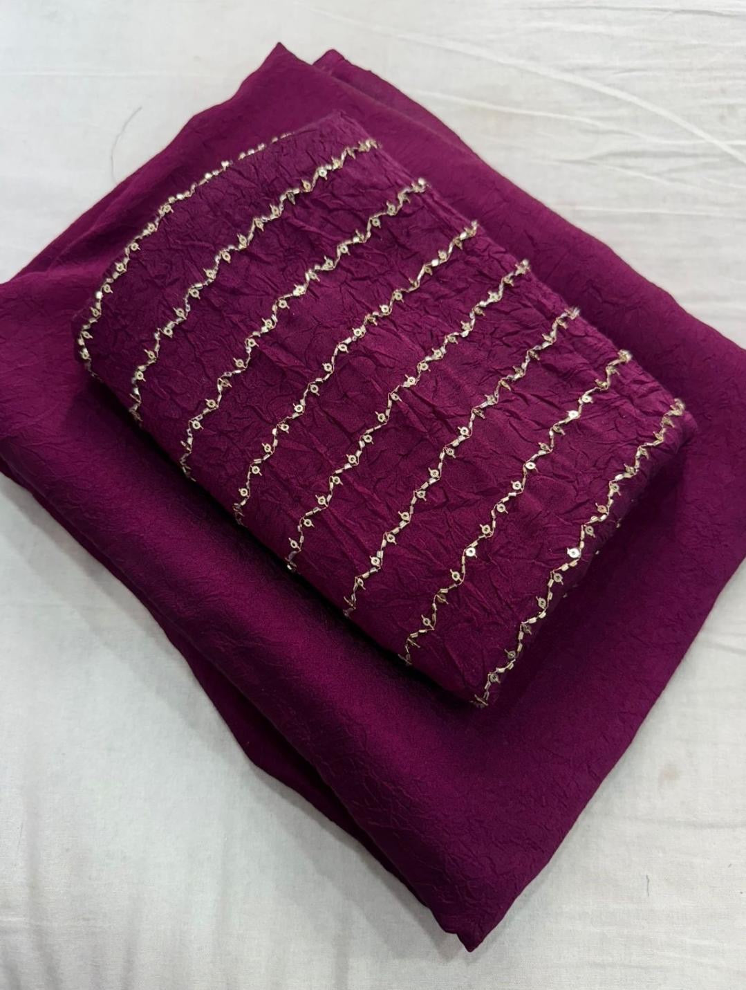 Crushed Saree and Work Blouse