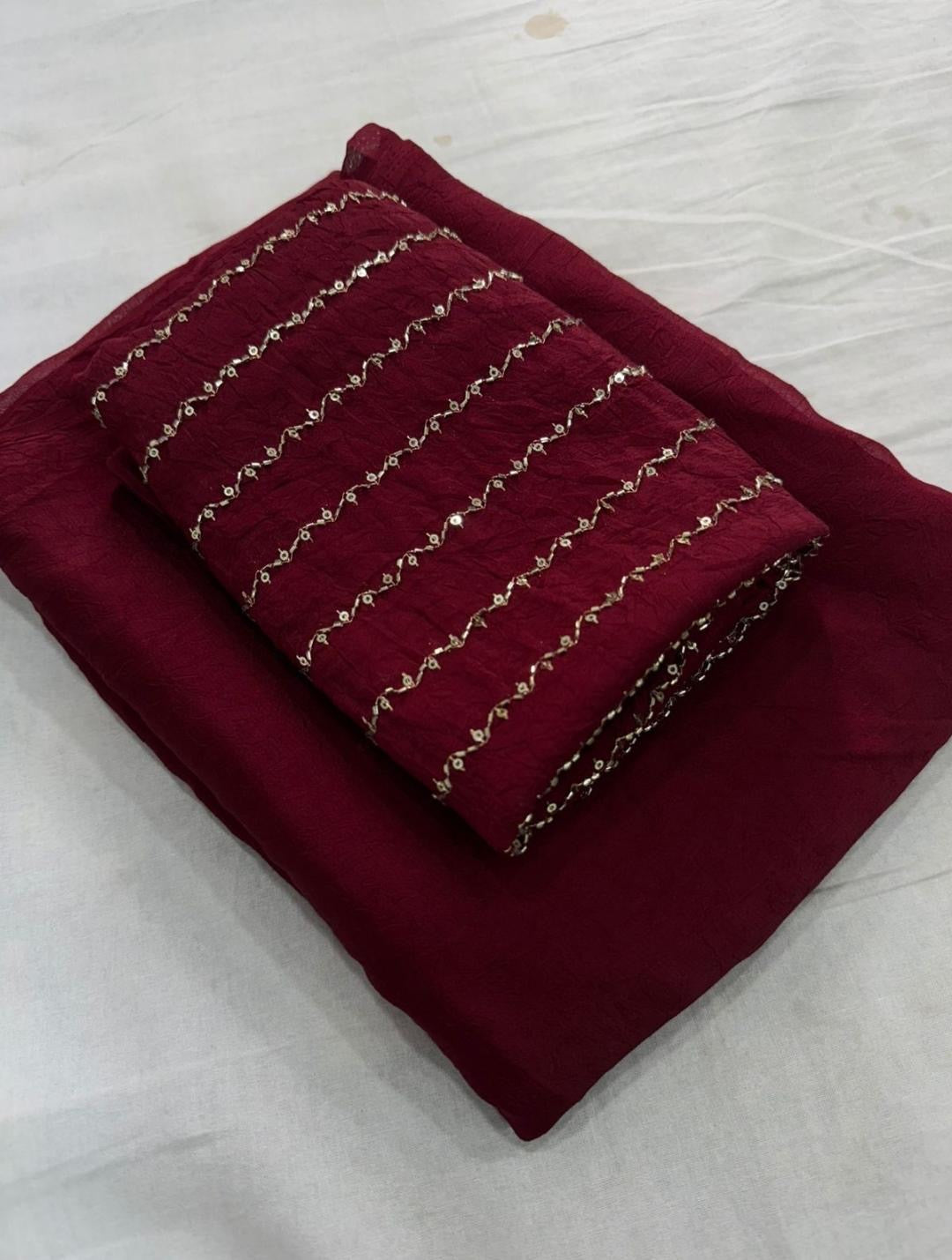 Crushed Saree and Work Blouse