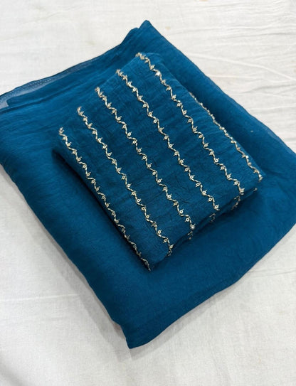 Crushed Saree and Work Blouse