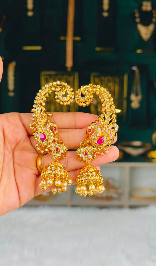 Swami gold-plated peacock ear cuffs